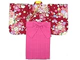 赤ちゃんの着物 初節句 お誕生日に 1歳女児用 袴ワンピース「着物：赤、菊に水引き 袴：ピンク」FKZ060