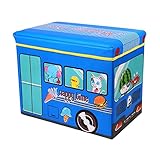 Sasuga 座れる ストレージ ボックス [ 動物園バス ] 折りたためる 収納ボックス スツール ふた付き おもちゃ箱 トイボックス (ブルー)