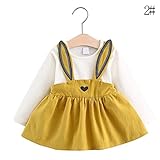 トトハウス(TOTO HOUSE)子供服 ワンピース つりスカート 長袖ドレス オシャレ 秋 綿 通園 発表会 旅行 記念日 プレゼント (90, イエロー)