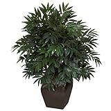 Nearly Natural 6718 Double Bamboo Palm with Planter Decorative Silk Plant, Green by Nearly Natural
