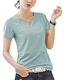 [ル・セリジエ] 半袖 カットソー レディース 花 柄 きれいめ シンプル Tシャツ Vネック ライン オフィス カジュアル (ミントM)