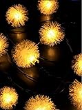 RioRand ソーラーLEDイルミネーションライト ファーボール型 電気代不要 太陽電池で自動点灯LED 屋外デコレーション　ガーデンライト 20球4.8m (ウォームホワイト)