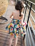 Elegant Salon花柄 発表会 結婚式 入園式 演奏会　パーティー 旅行に 　ビーチ 春夏 可愛い ベビー 子供 ノースリーブ ドレス (110cm, ネイビー)