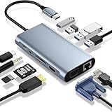 Leehitech 11-in-1 ドッキングステーション 2画面出力【1Gbps RJ45+1080P VGA+4K HDMI+USB 3.0+3*USB 2.0+PD100W充電+TF&SD+3.5mmヘッドフォンジャック】多機能を同時に使用。Macbook Air/Pro、Rog Ally、Dell、XPS、HP、Surface Go、Samsung、Lenovoなどに対応