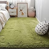 カーペット 60x140cm ふわふわ シャギー シャギーラグ 防音 厚手 四季通用 冷房 床暖房対応, アーミーグリーン