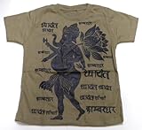 キッズ ガネーシャTシャツ3 夢を叶える象 アジアン衣類 (S, ブラウン)