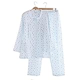 【小丸子の花轮クン】ガーゼ 素材 で 爽やか 着心地 マタニティ パジャマ チェック 柄 長袖 前開き 授乳口付 授乳服 オールシーズン 上下セット 二重ガーゼ 100％绵 素材 (XL, ブルー-苺