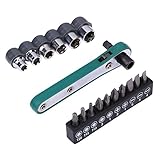 新しいプロフェッショナルポータブル1/4インチラチェットレンチスパナツール+ 6ソケット10ドライバービット