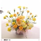 誕生日の花 やさしく元気な黄色オレンジの花バスケットアレンジ　メッセージカード付