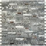 モザイクタイルBacksplash酷使Polishedステンレススチール、ランダムグレーストーンタイルレンガグレーメタル10個入りmbc105