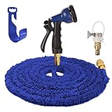 Yardsky 伸縮ホース 強化改良 マジック 8パターン 延長 ガーデニング 洗車 掃除 シャワー ブルー 22m