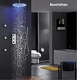 16 Inch LED Shower Head 3 Colors Thermostatic Sensitive Rainfall Round Shower Head And Massage Spray