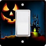 Rikki Knight Halloween Haunted House on Blue with Evil Jack Single Rocker Light Switch Plate [並行輸入品]