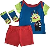 Nubyボーイズ3個入りセットwithモンスターRattle Socks、パッチTシャツと短パン カラー: ブルー