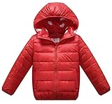 (コ-ランド) Co-land ふわふわ 子供服 ダウンジャケット キッズ アウター 女の子中綿ジャンパー フード付きコート 無地純色 ガールズ 女児 あったか 冬防寒 レッド 160