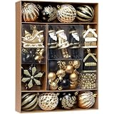 REENEW 北欧風 クリスマスボール オーナメント デラックス ボール50個セット クリスマスツリー 飾り おしゃれ ゴージャス (ブラックゴールド)