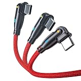 PD60W USB Type C ケーブル Ｌ字型 180°回転可【3本セット】USB-C to USB-C/Type-C 3A急速充電 & 高速データ転送 & タイプc 充電ケーブル AndroidなどType C機種対応 (赤, 2m*3)