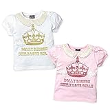 【女児ベビー】【Tシャツ】“Dolly Ribbon”かぎ編みレース襟付きラメロゴプリント パフスリーブ半袖Tシャツ (1ホワイト/90cm)