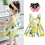 LAZA　レモン 柄 Aライン ノースリーブ ワンピース きれいめ 上品 可愛い風　子供ワンピース 女の子 ガールズ　靴下セット (100)