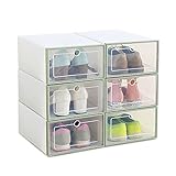 シューズボックス シューズケース シューズラック 靴 収納 スリム 透明 靴棚 開閉扉 積み重ね 靴収納 下駄箱 押入 クロゼット 玄関 収納ボックス クリアケース 折りたたみクリシューズケース 6個セット (グリーン)