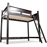 ロフトベッド 宮付き コンセント付き LED照明付き すのこ シングル ダークブラウン