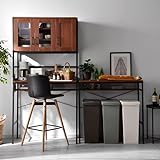 dodollレンジラック ゴミ箱上ラック ゴミ箱収納 キッチンボード レンジ台 キッチンラック カップボード 95cm 幅95 ラック ゴミ箱 扉収納付き 大型レンジ対応 収納 おしゃれ シンプル 北欧 扉付き ハイタイプ スリム コンパクト 省スペース ブラウン