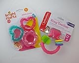 Baby Gift Bundle - 2 Items: Infantino Pink Ring Teether and Bright Starts Chill & Teeth Teethers 3pa
