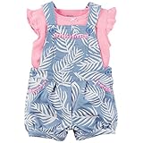 カーターズ carter's 女の子用水色リーフ柄ショートオールx蛍光ピンクTシャツお出かけ用上下2点セット (6months(61-67cm)) [並行輸入品]