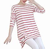 Spinas (スピナス) マタニティ レディース 裾のボタンが アクセント ボーダー しましま カットソー チュニック ロンＴ長袖 全2色 (レッド/ネイビー）