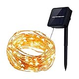 UPKEN LEDイルミネーションライト 10m/100球 銅線ワイヤー、ソーラー充電式 防水/省エネ LEDライト 室内/室外/ハロウィン/パーティーなどに適する 飾り電飾