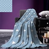 smallbeefly Nautical Throw Blanket Sailing Yacht in the Morning Time on TranquilシースケープCloudy Sky Pea