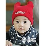 キッズ帽子 小悪魔キャップ  ひげ 新生児帽子  ニットキャップ (レッド（Red）)