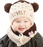 YY-Shop ベビー帽子 マフラー 二点セット 裏起毛 男の子 女の子 新生児 秋冬 ニット キッズ帽子 キャップ かわいい 子ども ニット帽子 防寒防風 耳まであったか（0~3歳） (3ベージュ)