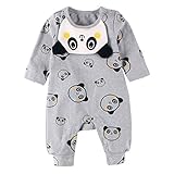 Baby Nest ベビー服 ロンパース カバーオール パンダさん 男の子 女の子 長袖 コットン100% グレー 18-24M