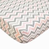 TL Care 100% Cotton Percale Fitted Crib Sheet, Pink with Zigzag by TL Care [並行輸入品]