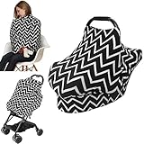 Amiu 多機能 母乳育児用タオル マルチユースママ母乳カバー、ベビーカーシートカバーキャノピー、ベビーバスタオル看護用スカーフ、ガールズ＆ボーイズ用軽量伸縮ショール (ブラック)