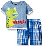 Boys Rock Baby 2 Piece Short Set Dino Rawr Blue 3-6 Months [並行輸入品]