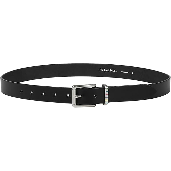 美品 ポールスミス 細身 プレーンベルト ロゴ型押し マルチカラー 黒 M