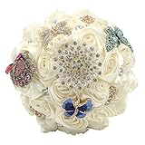 abbiehomeハンドメイドブライダル/ブローチ/ Bridesmaidsブーケサテンバラクリスタルダイヤモンドパール装飾 8"*8"*11" 533