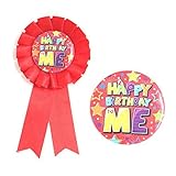 Birthday Boy Badge & Rosette Set Bright Coloured Kids Adults Party Favour Blue Ribbon Star Design Id