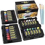 Magicfly ガッシュ 絵の具 不透明水彩絵の具 24色 18ml チューブ 速乾 無毒 卓越したカバレッジ ペイントブラシ3本付き