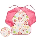 Seacan ベビー 幼児 お食事用 長袖 防水 エプロン かわいい柄 子供スタイ ビブ 保育園 ロングスリーブ 薄手 お着替え (ガーベラ)