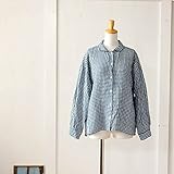 (ヤラ) YARRA シャツ 長袖 ギンガムチェック 前開きリネンシャツブラウス フリーサイズ ブルーチェック