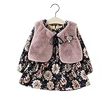 FEVON　ワンピース　ベビー服　2点セット　子供　女の子　ワンピース+ボレロ　長袖　ドレス　春秋　キッズドレス　花柄　可愛い　おしゃれ　ベスト付き　上品　お姫様　赤ちゃん　女児　セットアップ　通園　