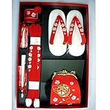 七五三 刺繍(マリ)はこせこセット 3サイズ5色/M(5歳用18cm) 赤