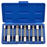 J&R Quality Tools 4-Inch Extra Long XZN Triple Square Spline Bit Socket Set, S2 Steel | 10-Piece Set
