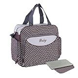 RONGTONGDA 可愛い動物模様マザーズバッグ 多機能外出用ママバッグ ショルダーバッグ 大容量 ベビー用品を一式収納でき おむつ取り換えシート付き ポリエステル製 (コーヒー)