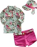 ベビーラッシュガード水泳スイムウェアベビー 子供水着上下キャップ 3点セット Teatree Hotpink L+Flap Cap L