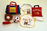 布絵本　布のおもちゃ　スタイ　MY QUIET BOOK/マイスポーツバッグ/ お食事長袖エプロン2枚セット プレイ/ラーンギフトセット 3種類組み 知育