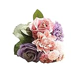 Pawaca 造花 薔薇と菊とダリアのバンチ 花束 10花の頭 フラワー アレンジ 高さ30cm 長さ20cm カラフル インテリア 装飾品 結婚式 お祝い パーティ 室内外用 飾り物 ギフト プレゼ